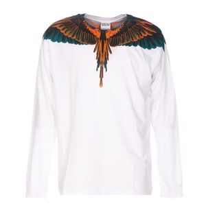 Marcelo Burlon County of Milan White Long Sleeve Tee with Orange and Black Wings